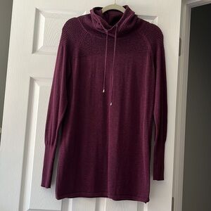 Artisan NY Chic Burgundy Drawstring Cowl Neck Textured Sweater Dress